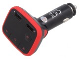 Transmiţător FM microSD USB Negru cu Dual Soclu 5V/2,4A