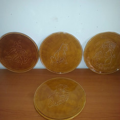 Lot 4 farfurie placa aplica ceramica handmade marcata