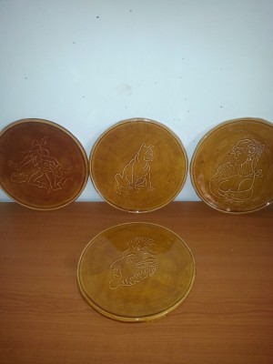 Lot 4 farfurie placa aplica ceramica handmade marcata foto