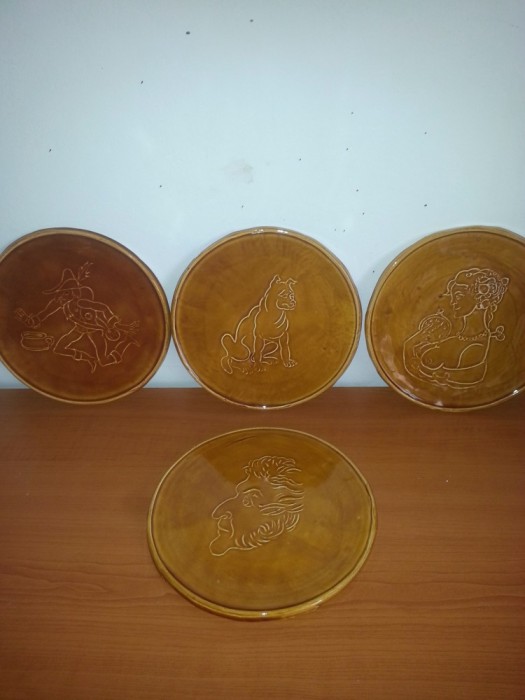 Lot 4 farfurie placa aplica ceramica handmade marcata