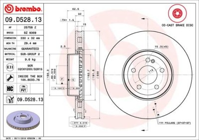 BREMBO 09.D528.13 PRIME LINE - Co-Cast Disc frana foto