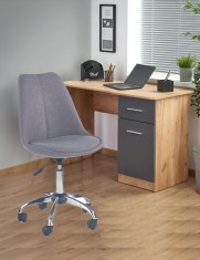 Set birou cu usa si sertar HM Elmo, Pal melaminat, 120x55x78 cm, stejar antracit si scaun copii HM Coco 4, Ergonomic, Stofa, Inaltime ajustabila, 80 k