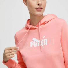 Puma bluza femei, culoarea roz, cu glugă, cu imprimeu