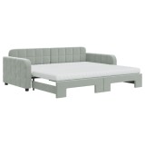 Cumpara ieftin Pat de zi cu extensie si saltele, gri deschis 90x190 cm catifea