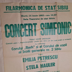 CONCERT SIMFONIC Johannes Brahms solista Emilia Petrescu afis /reclama anul 1983