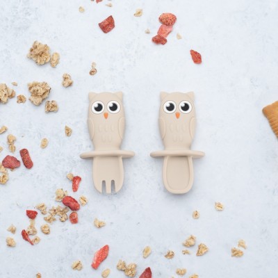 Set Tacamuri din silicon, AppeKids, OWL - Bubble Beige foto