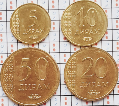 A042 Tadjikistan Tajikistan set 4 monede 2015 5, 10, 20, 50 drams UNC foto