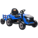 AIYAPLAY 2 &icirc;n 1 Tractor Electric pentru Copii 3-8 Ani cu Remorcă Detașabilă, Telecomandă, Muzică, Lumini, Albastru | Aosom Romania