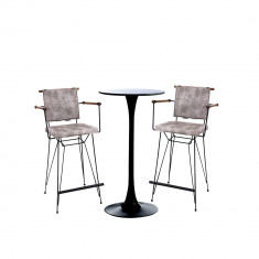 RAKI Set bar cafenea, masa neagra 60x101cm si doua scaune metalice cu perna 46x43x107cm foto