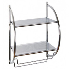 Etajera metalica cu 2 rafturi si suport de prosoape si accesorii baie, 45 x 26 x 54 cm AWD02050027 foto