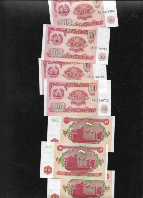 Tadjikistan 10 ruble 1994 unc pret pe bucata foto