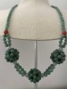 Colier Vintage Jad Verde, Bilute &amp; Lantisor Verde Smarald, UNICAT, Stil Perle, Fara Inchidere