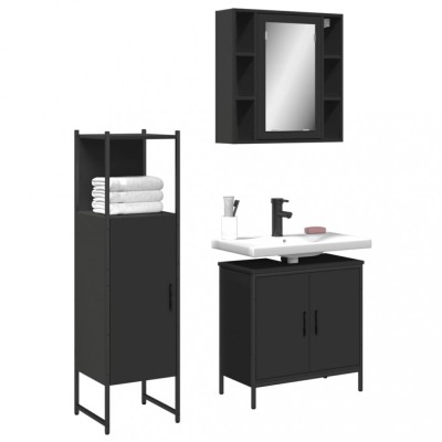 Gossi set dulapuri de baie, 3 piese, negru, lemn prelucrat foto