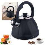 Fierbator traditional, ceainic cu fluier, capacitate 2 litri, negru mat, otel inoxidabil, Kinghoff