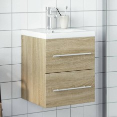 Dulap pentru chiuvetă de baie, lavoar &icirc;ncorporat, stejar sonoma