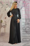 Rochie Lunga Eleganta Neagra Dantela Margele Ocazie Speciala