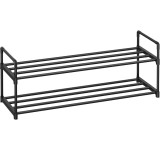 SONGMICS Suport pantofi 92x30x34 cm, 2 niveluri, suprapozabil, structura metalica, negru Household NewTrend