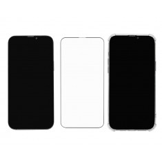 Husa transparenta tip Bumper + Folie de sticla securizata, full cover, duritate 9H, pentru iPhone 13 Pro Max, Neagra