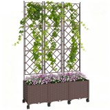 Outsunny Jardinieră &Icirc;nălțată cu Grilaj 130L, Pat pentru Grădină &Icirc;nălțat de Exterior cu Roți Blocabile, Sistem de Autoirigare, Găuri de Drenaj pentru P