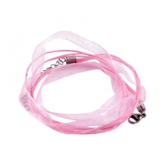 Baza colier organza cu snur cerat Crisalida, 43 cm, Roz deschis