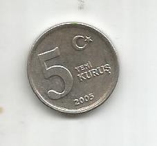 No(4) moneda- Turcia 5 Kurus 2005 foto