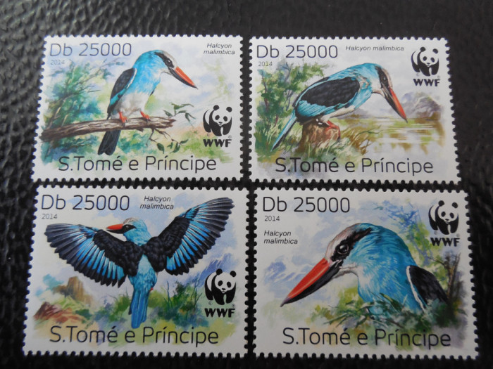 Sao Tome-Fauna wwf,pasari-serie completa,nestampilate MNH