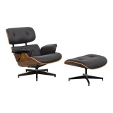 Cumpara ieftin Fotoliu-taburet relax Eames, Negru - Nuc, 82x92x82 cm