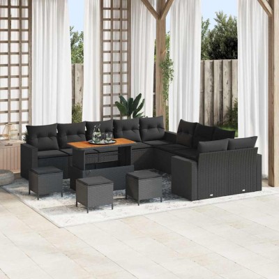 vidaXL Set de canapele pentru grădină 14 pcs Negru 110 x 55 x 71 cm foto