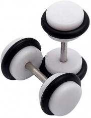 Cercei baieti fete BARBELL - PLASTIC - 8mm - culoare ALB foto