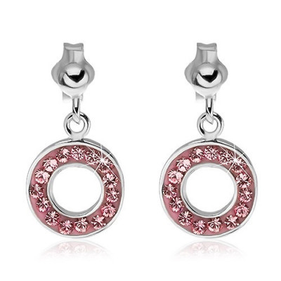 Cercei argint - inele cu zircon roz foto
