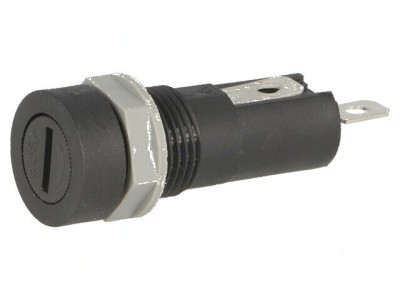 Clemă siguranţe cilindrice 5x20mm 10A neagră 250VAC pe panou foto