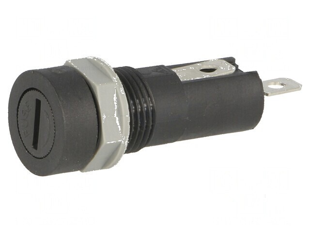 Clemă siguranţe cilindrice 5x20mm 10A neagră 250VAC pe panou