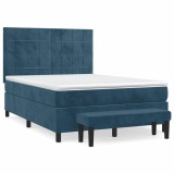 Cumpara ieftin Pat box spring cu saltea, albastru inchis, 140x200 cm, catifea