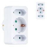 Adaptor Electric, Triplu, 3 Prize, Siguranță Pentru Copii, 3680W, Alb, Oem