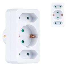 Adaptor Electric, Triplu, 3 Prize, Siguranță Pentru Copii, 3680W, Alb