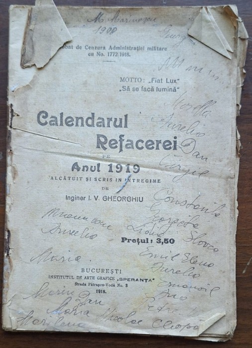 Calendarul Refacerii pe 1919 &mdash; București 1918, &bdquo;Speranța&rdquo;, aprobat de Cenzură