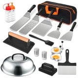 Ustensile pentru Gratar, Cyrax, Set din 17 Ustensile pentru Gratar cu Preparare de tip Plita, Ustensile din Otel Inoxidabil cu Manere din Plastic PP,