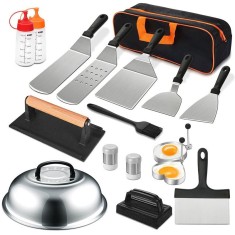 Ustensile pentru Gratar, Cyrax, Set din 17 Ustensile pentru Gratar cu Preparare de tip Plita, Ustensile din Otel Inoxidabil cu Manere din Plastic PP,