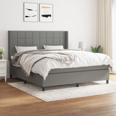 vidaXL Pat box spring cu saltea, gri &amp;icirc;nchis, 180x200 cm, textil 3131450 foto