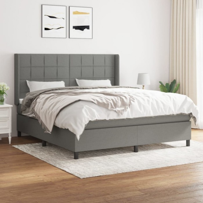 vidaXL Pat box spring cu saltea, gri &icirc;nchis, 180x200 cm, textil 3131450