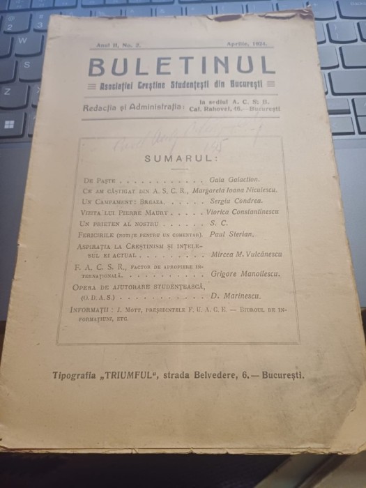 revista &bdquo;Buletinul Asociației Creștine Studențești din București&rdquo;, an II, no. 2, aprilie 1924