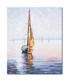 Tablou pictat manual, Velier in larg, 60x50cm ulei pe panza in cutit efect 3D, gata de expus pe perete