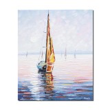 Tablou pictat manual, Velier in larg, 60x50cm ulei pe panza in cutit efect 3D, gata de expus pe perete