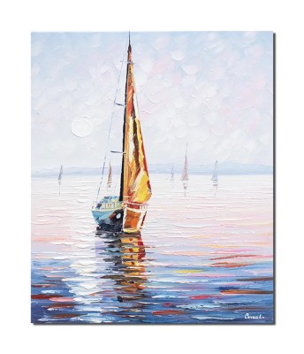 Tablou pictat manual, Velier in larg, 60x50cm ulei pe panza in cutit efect 3D, gata de expus pe perete foto