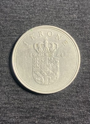 Moneda 1 coroana 1964 Danemarca foto