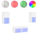 Cumpara ieftin Comode TV de perete cu lumini LED, 4 piese, alb