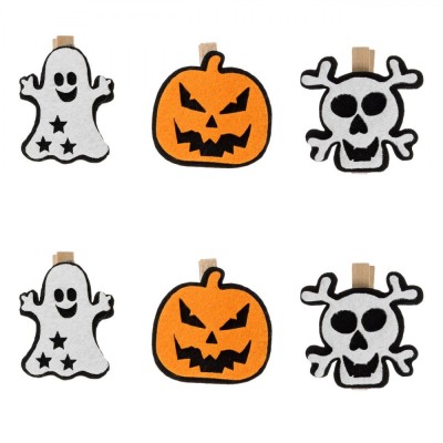 Set Clești Decorativi Lemn, Model Halloween, Multicolor, 6 Bucăți foto