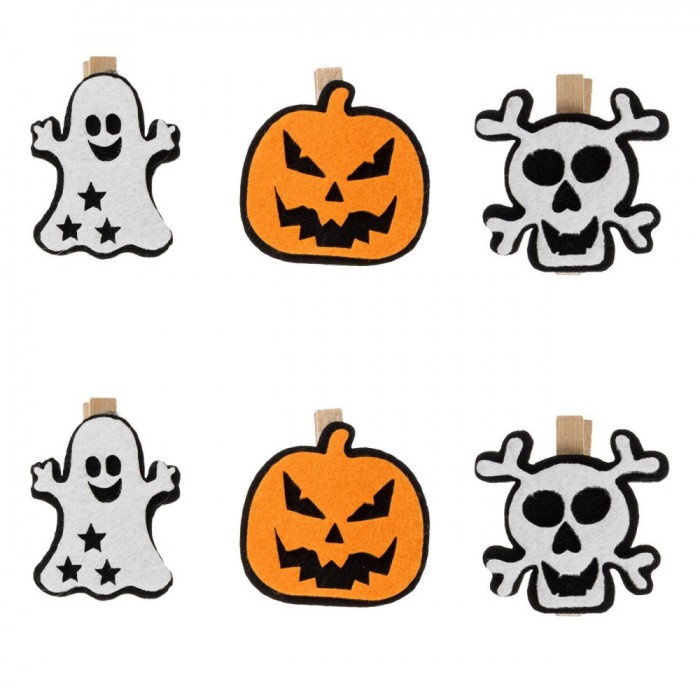Set Clești Decorativi Lemn, Model Halloween, Multicolor, 6 Bucăți
