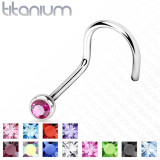 Piercing pentru nas din titan curbat cu un zirconiu, 2 mm, lățime 1 mm - Culoare zirconiu piercing: Tanzanit - TZ