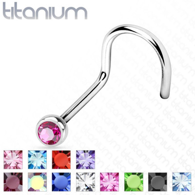 Piercing pentru nas din titan curbat cu un zirconiu, 2 mm, lățime 1 mm - Culoare zirconiu piercing: Fucsia - F foto